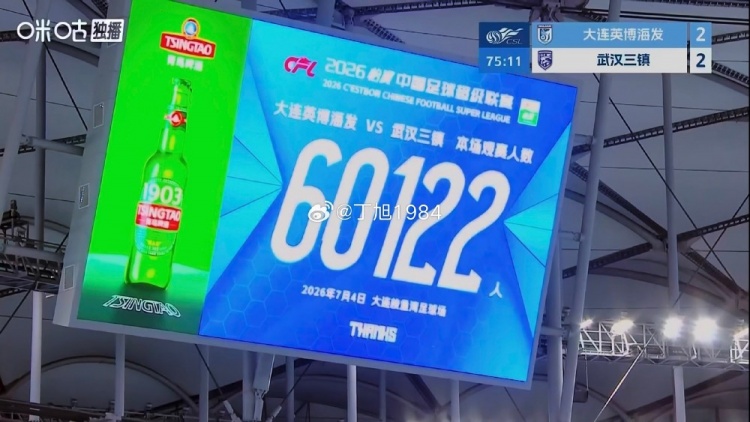 60122人！大连主场创本季中超上座新高 英博三镇80分钟2-2
