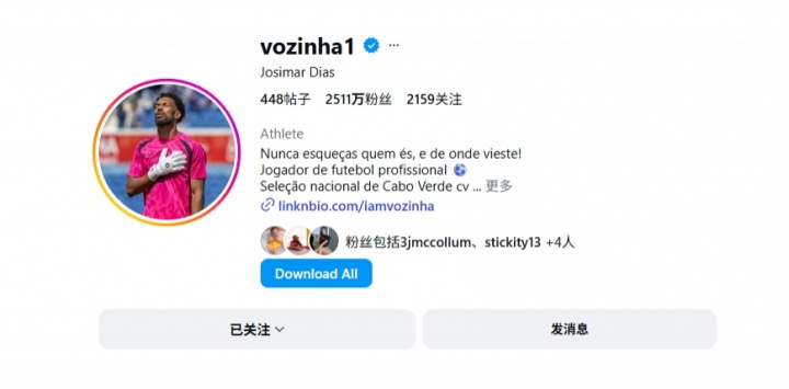 佛得角门将粉丝破2500万 篮坛仅次詹姆斯库里