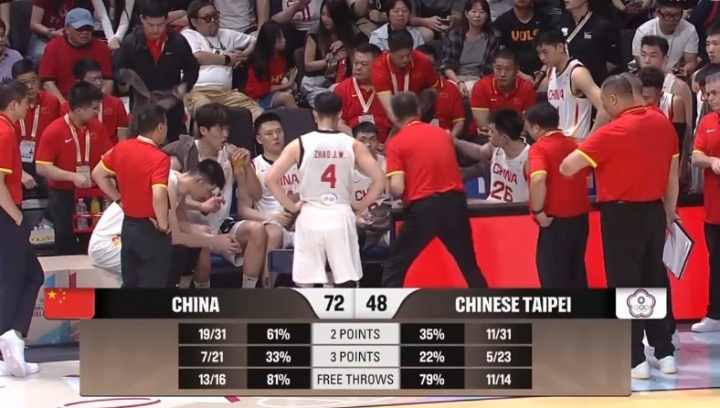 中国男篮三节领先24分 赵继伟14+5+5胡金秋11分